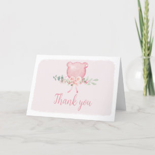 Roze bloemen Eucalyptus ballon Baby shower Bedankkaart