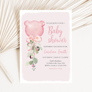 Roze bloemen Eucalyptus ballon Baby shower Kaart