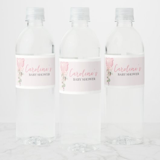 Roze bloemen Eucalyptus ballon Baby shower Waterfles Etiket (Flessen)
