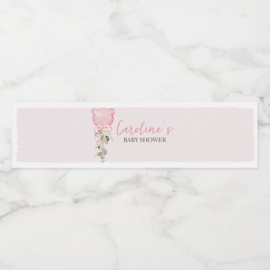 Roze bloemen Eucalyptus ballon Baby shower Waterfles Etiket (Enkel label)