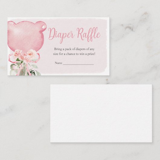 Roze Bloemen Eucalyptus Ballon Luier Raffle Informatiekaartje (Voorkant / Achterkant)