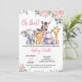 Roze Bloemen Eucalyptus Safari Baby shower Kaart (Staand voorkant)