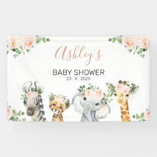 Roze Bloemen Eucalyptus Safari Baby shower Spandoek