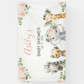 Roze Bloemen Eucalyptus Safari Baby shower Spandoek (Verticaal)