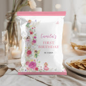 Roze Bloemen Fairy 1e Verjaardag Chip Bag Wrapper Flyer