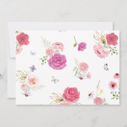 Roze Bloemen Fairy 1e Verjaardag Fotouitnodiging Bedankkaart (Achterkant)