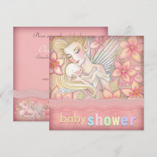 Roze Bloemen Fairy Moeder en Baby Baby shower Kaart (Voorkant / Achterkant)