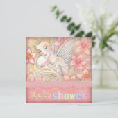 Roze Bloemen Fairy Moeder en Baby Baby shower Kaart (Staand voorkant)