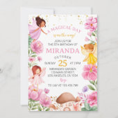 Roze Bloemen Fairy Verjaardag uitnodiging (Voorkant)
