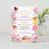 Roze Bloemen Fairy Verjaardag uitnodiging (Staand voorkant)