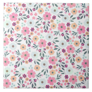 Roze bloemen Fantair wit design Tegeltje