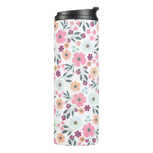 Roze bloemen Fantair wit design Thermosbeker (Gedraaid links)