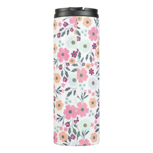 Roze bloemen Fantair wit design Thermosbeker (Achterkant)