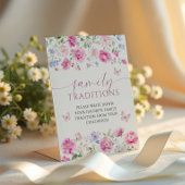 Roze Bloemen Favoriete Familie Tradities Game Reclamebord Met Voetstuk
