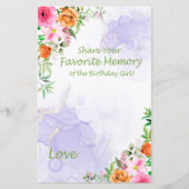 Roze bloemen Favoriete herinnering van het meisje  (Voorkant)