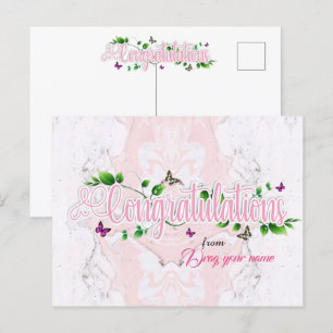 Roze bloemen felicitaties tekst briefkaart