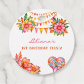 Roze Bloemen Fiesta 1e Verjaardag Bedankt Bedankjes Labels (Voorkant)