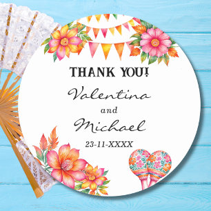 Roze Bloemen Fiesta Mexicaanse bruiloft Bedankt Ronde Sticker