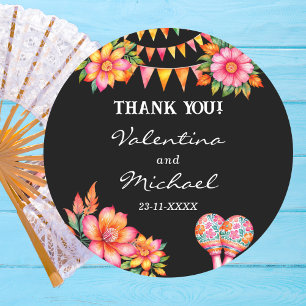 Roze Bloemen Fiesta Mexicaanse bruiloft Bedankt Ronde Sticker