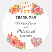 Roze Bloemen Fiesta Mexicaanse bruiloft Bedankt Ronde Sticker (Voorkant)