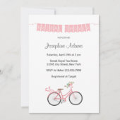 Roze bloemen fiets Bridal Shower Uitnodiging (Voorkant)