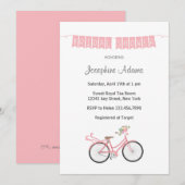 Roze bloemen fiets Bridal Shower Uitnodiging (Voorkant / Achterkant)