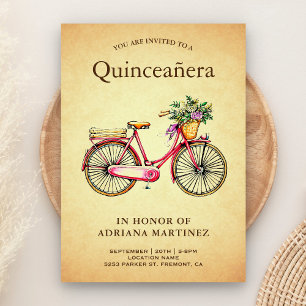  Roze Bloemen Fiets Quinceanera Kaart
