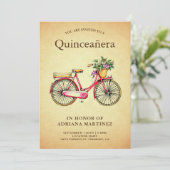 Roze Bloemen Fiets Quinceanera Kaart (Staand voorkant)