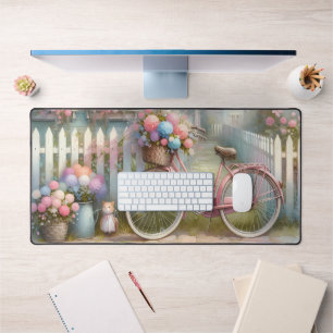 Roze Bloemen Fietsen bij Blue Cottage Gate Bureaumat