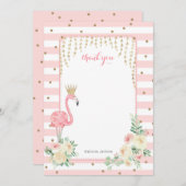 Roze Bloemen Flamingo met kroon bedankkaart Kaart (Voorkant / Achterkant)