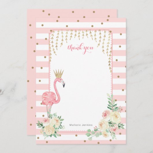 Roze Bloemen Flamingo met kroon bedankkaart Kaart (Voorkant / Achterkant)