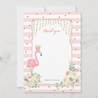 Roze Bloemen Flamingo met kroon bedankkaart Kaart