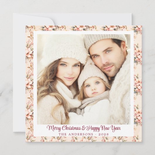 Roze Bloemen   Flat Feestdagenkaart (Voorkant)