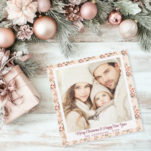 Roze Bloemen   Flat Feestdagenkaart