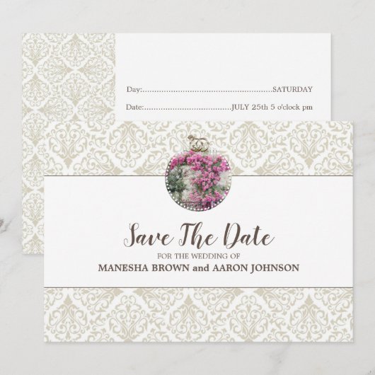ROZE Bloemen - Flat Save The Date Kaart (Voorkant / Achterkant)