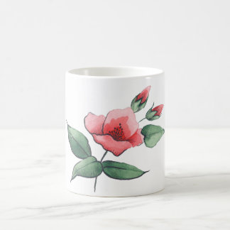 roze bloemen, floraal botanisch rood groen koffiemok