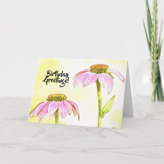 Roze Bloemen Floral Art Verjaardag Kaart (Voorkant)