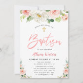 roze bloemen floral Baptisme uitnodiging (Voorkant)