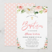 roze bloemen floral Baptisme uitnodiging (Voorkant / Achterkant)