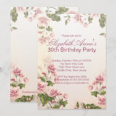  roze bloemen Floral Birthday Party Kaart (Voorkant / Achterkant)