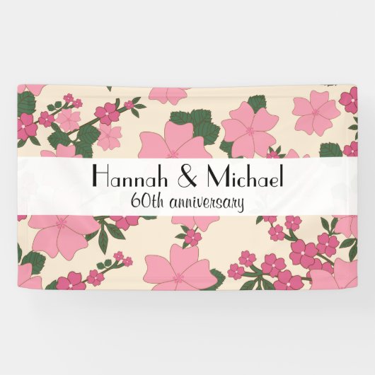 Roze bloemen, Floral Pattern, Jubileum Spandoek (Horizontaal)