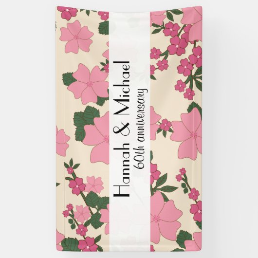 Roze bloemen, Floral Pattern, Jubileum Spandoek (Verticaal)