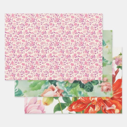 Roze Bloemen Floral  Style Wrapping Paper (Set)