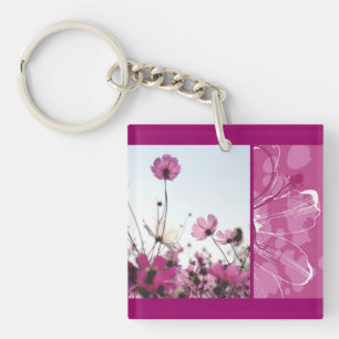 Roze bloemen florale natuur ontwerper mooi sleutelhanger