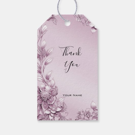 Roze Bloemen Foliage Gift Label Cadeaulabel (Achterkant)