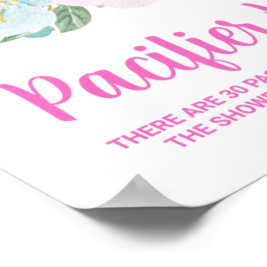 Roze Bloemen Fopspeen Hunt Baby shower Game Sign Poster (Hoek)