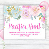 Roze Bloemen Fopspeen Hunt Baby shower Game Sign Poster