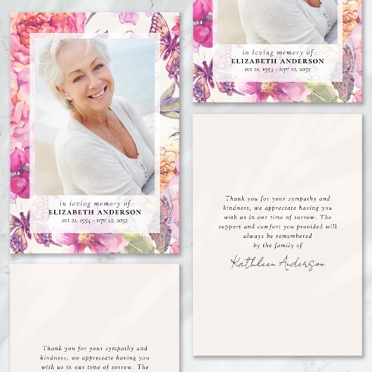 Roze Bloemen Foto Begrafenis Sympathie Dank u Kaart