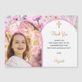 Roze bloemen foto bevestiging dank je wel kaart (Voorkant)