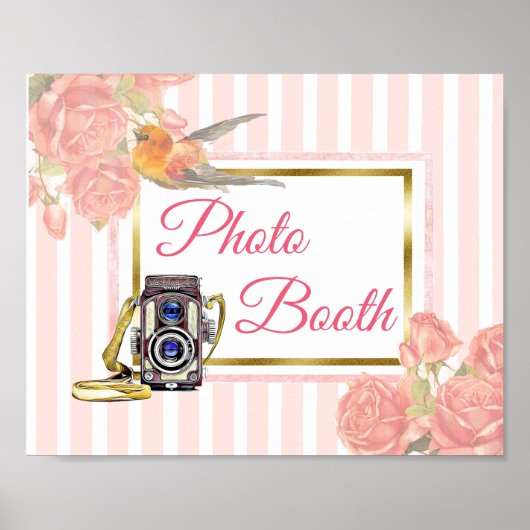 Roze Bloemen Foto Booth Huwelijksbord Poster (Voorkant)